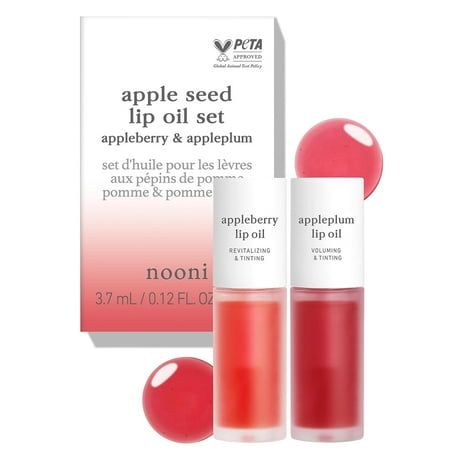 Photo 1 of NOONI Appleseed Lip Oil Set - Appleberry & Appleplum | with Apple Seed Oil Lip Oil Duo Lip Stain Long-Lasting Plumping Gift Gift Sets for Chapp