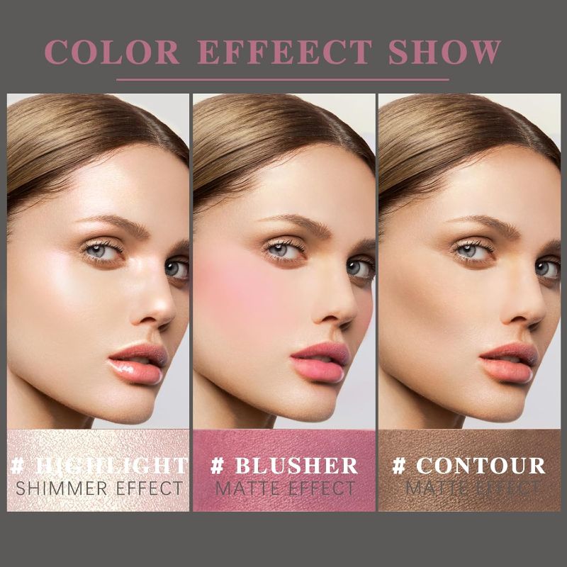 Photo 1 of NewBang 3 Pcs Cream Blush Contour Highlighter Stick for Cheeks Eyes Lips Lightweight Dewy Finish Blush Stick Waterproof Long Lasting Contour Stick Trio Wand Face Makeup Set for Girls and Women (2+5+6)
