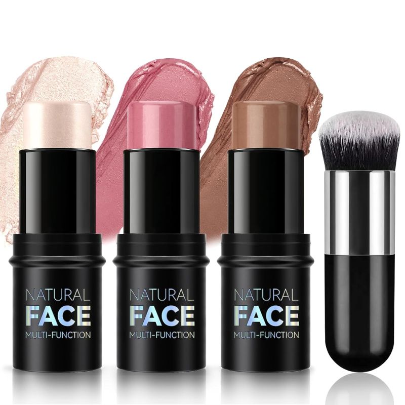 Photo 1 of NewBang 3 Pcs Cream Blush Contour Highlighter Stick for Cheeks Eyes Lips Lightweight Dewy Finish Blush Stick Waterproof Long Lasting Contour Stick Trio Wand Face Makeup Set for Girls and Women (2+5+6)
