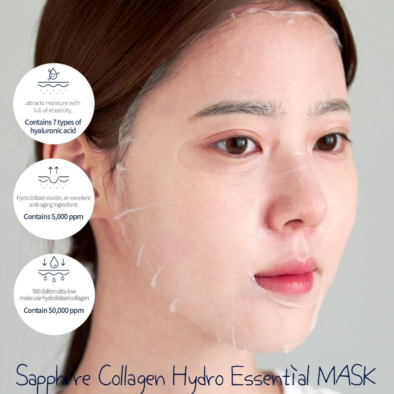 Photo 1 of WELLDERMA Sapphire Collagen Hydro Essential Mask, 10 Sheets – Moisturizing & Soothing Sheet Mask with Collagen & Ceramide, 1.01 fl.oz (30mL) x 10ea