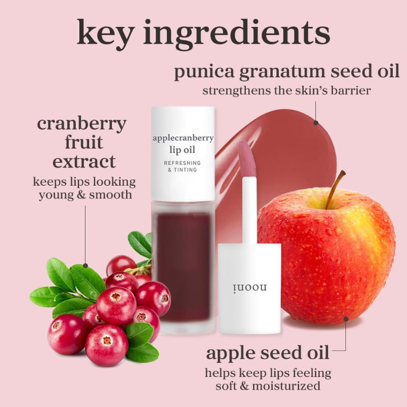 Photo 1 of NOONI Korean Lip Oil - Applecranberry | Long-Lasting, Moisturizing, Plumping, Revitalizing for Dry Lips, Waterproof, No Peel Off, Hydrating, Nourishing Crystal Clear, 0.12 FL Oz