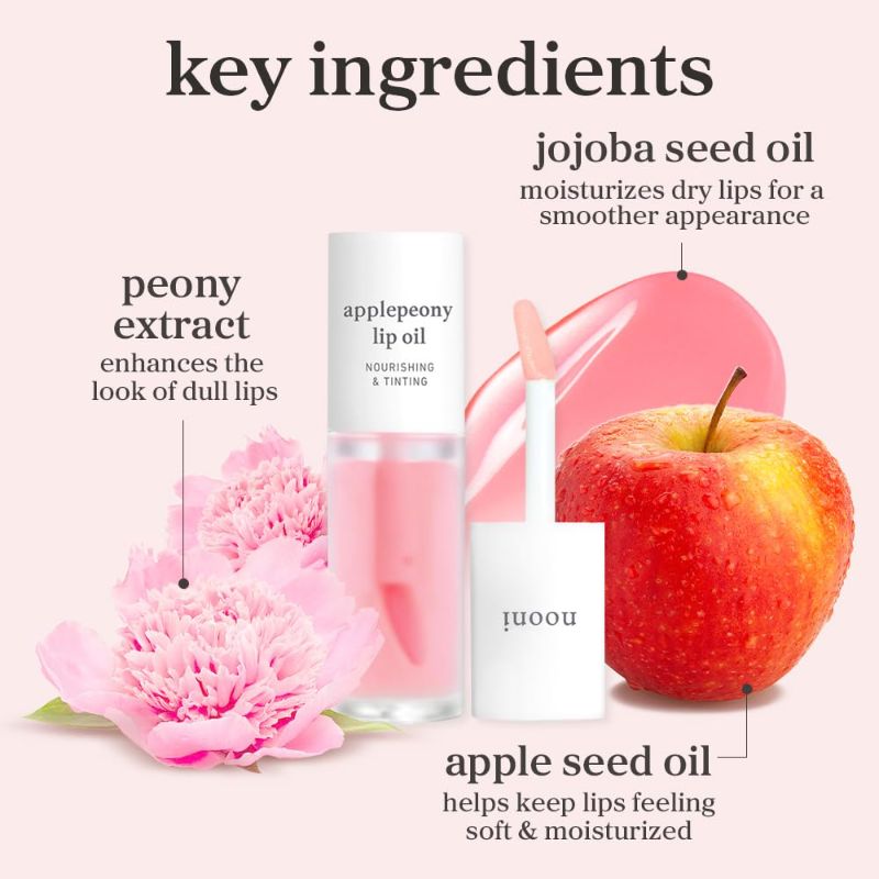 Photo 1 of NOONI Korean Lip Oil - Applepeony | Long-Lasting, Moisturizing, Plumping, Revitalizing for Dry Lips, Waterproof, No Peel Off, Hydrating, Nourishing Crystal Clear, 0.12 FL Oz
