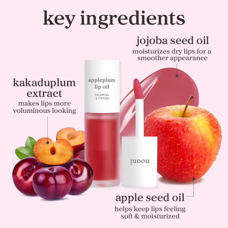 Photo 1 of NOONI Korean Lip Oil - Appleplum | Long-Lasting, Moisturizing, Plumping, Revitalizing for Dry Lips, Waterproof, No Peel Off, Korean Tint, Hydrating, Nourishing Crystal Clear, 0.12 FL Oz