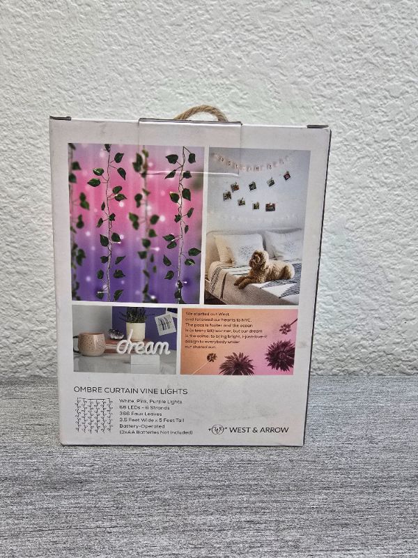 Photo 1 of 3.5 Ft x 5Ft Tall LED Vine Curtain String Lights Warm White - West & Arrow - 66 LED, 6 Strands - White, Purple, Pink Lights Batteries Not Included 