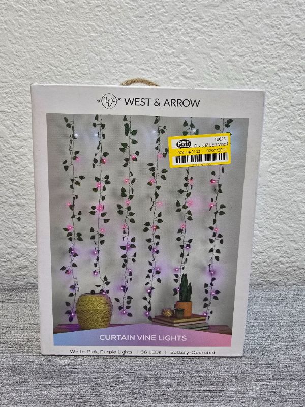 Photo 1 of 3.5 Ft x 5Ft Tall LED Vine Curtain String Lights Warm White - West & Arrow - 66 LED, 6 Strands - White, Purple, Pink Lights Batteries Not Included 
