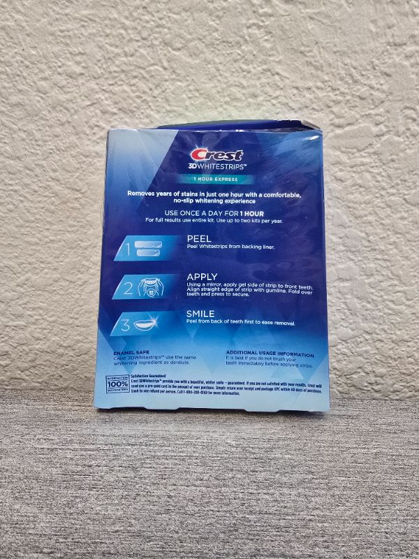 Photo 1 of Crest 3D White strips, 1 Hour Express, Teeth Whitening Strip Kit, 20 Strips (10 Count Pack)