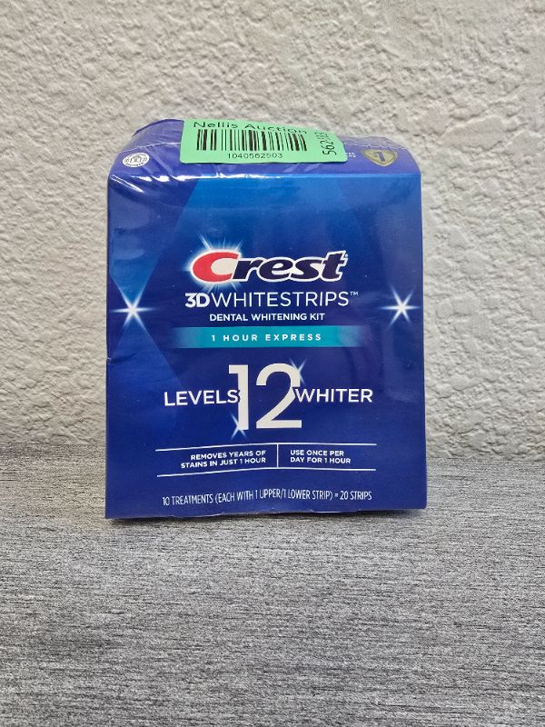 Photo 1 of Crest 3D White strips, 1 Hour Express, Teeth Whitening Strip Kit, 20 Strips (10 Count Pack)