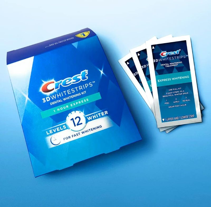 Photo 1 of Crest 3D White strips, 1 Hour Express, Teeth Whitening Strip Kit, 20 Strips (10 Count Pack)