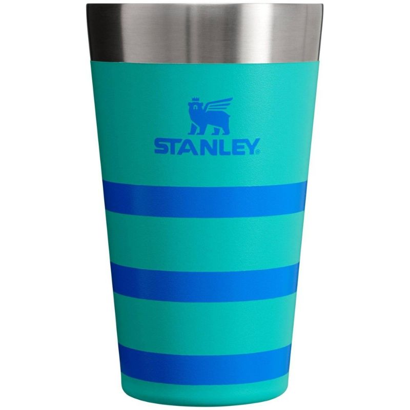 Photo 1 of Stanley 16 Oz Stainless Steel Stacking Pint Aquamarine Striped: BPA-Free Drinkware for Cold Beverages, Dishwasher-Safe