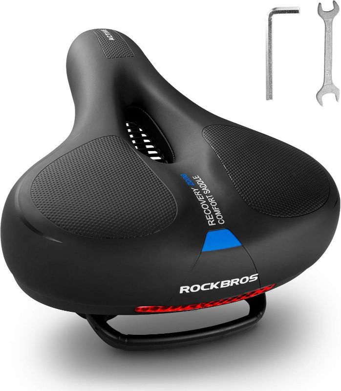 Photo 1 of ROCKBROS Bike Seat Comfort Bike Saddle Mountain Bicycle Accessories for Men Women Soft Wide Bike Seat Cushion Dual Shock Absorbing with Reflective Strip