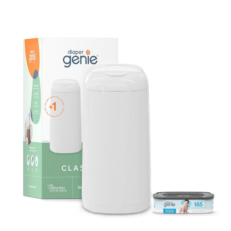 Photo 1 of Diaper Genie Classic Pail Includes 1 Starter Square Refill That can Hold up to 165 Newborn-Sized Diapers.