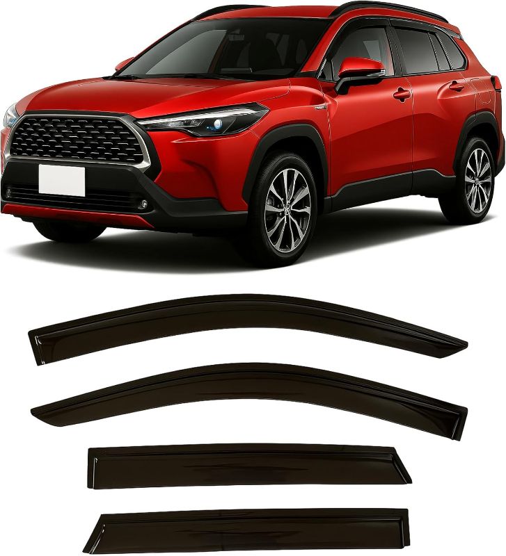 Photo 1 of 2022-2025 Tape-on Rain Guards for Toyota Corolla Cross Side Window Deflector Visors L LE XLE Hybrid S SE XSE Durable Tinted Vent Shade 2023 2024