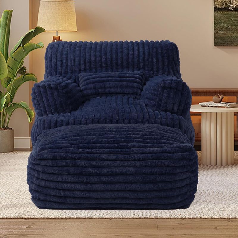 Photo 1 of Giant Bean Bag Chair for Adults, Bean Bag Sofa Chair with Ottoman, Comfy Reading Chair for Dorm Room, Living Room, Bedroom, Navy