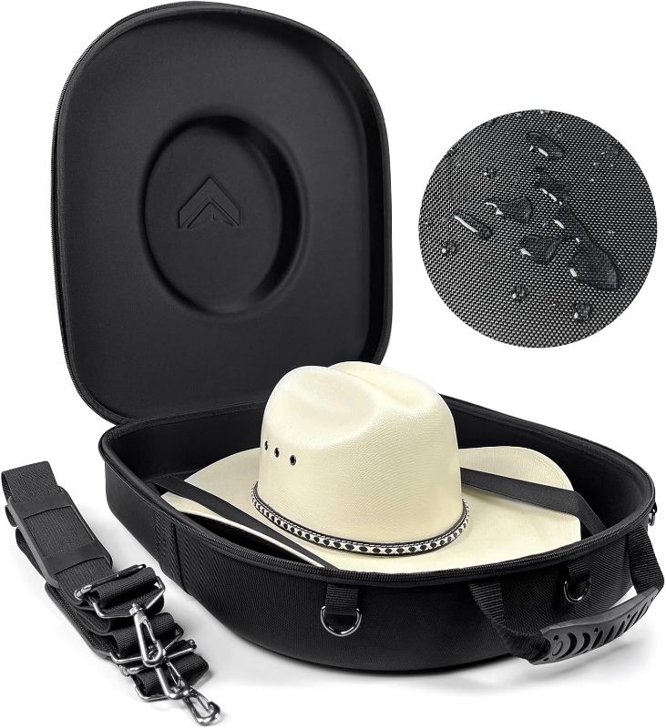 Photo 1 of Travel Hat Case For Cowboy Panama & Fedora Hat, Waterproof & Crush Proof Cowboy Hat Box Wide-brimmed Hats Storage Holder Hat Carrier - Large, Black