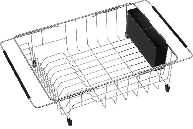 Photo 1 of iPEGTOP Expandable Multifunctional Dish Drying Rack, Over The Sink, in Sink Or On Counter Dish Drainer Basket Shelf with Black Utensil Silverware Holder, Rustproof Stainless Organizer