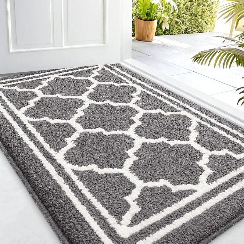 Photo 1 of Buganda Indoor Door Mat, Dirt-Resistant and Absorbent Doormat, Anti-Slip, Low Profile Floor Mats for Inside Entryway, Front, and Back Door Entrance (32x20 Inches, Grey)