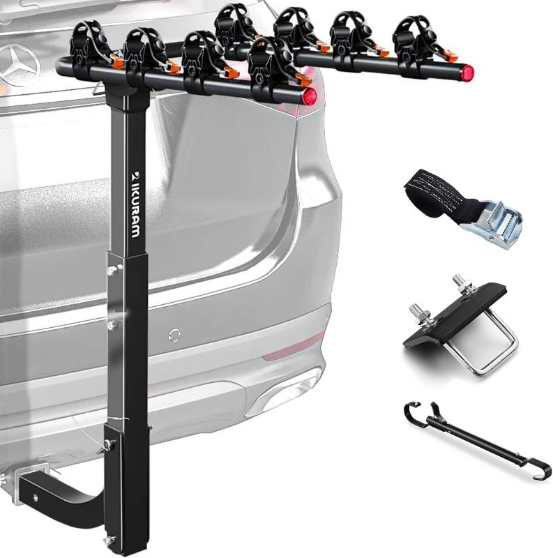 Photo 1 of 4 Bike Rack Bicycle Carrier Racks Hitch Mount Double Foldable Rack for Cars Truck SUV Fits 2" Receiver, Tie Down Strap, Anti-Rattle Hitch Tightener & Bicycle Cross-bar Adapter for Kid’s Bike