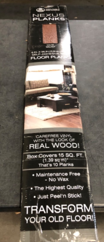 Photo 1 of Vinyl Peel and Stick Floor Tile, Self-Adhesive Wood Plank, 10-Pack (15 Square Feet) - 6 Inch Width, 36 Inch Length, 1.2mm - Walnut - Easy DIY Nexus Planks for Any Room by Achim Home Decor