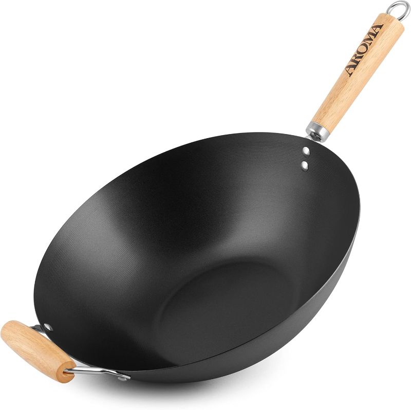 Photo 1 of Aroma Housewares 14" Heavy Duty Carbon Steel Cookware (ANW-102) Non-Stick Wok, black