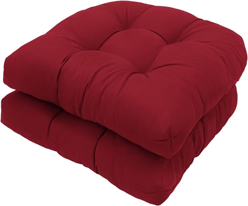 Photo 1 of Waterproof Patio Chair Cushions Set of 2 Burgundy Outdoor Rocking Chair Cushion Weather and Fade Resistant Non-Slip Dining Chair Pads for Garden Furniture