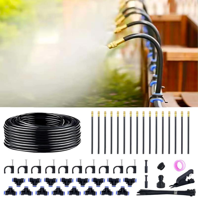 Photo 1 of 360° Adjustable Drip Irrigation System - 50FT Garden Watering System with 16 Nozzles, Garden Irrigation System, Greenhouse Accessories, Atomizing System for Yard, Lawn, Plants, 5/16 inch Hose