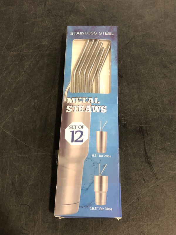 Photo 1 of 2 Pack of Hiware 12-Pack Reusable Stainless Steel Metal Straws with Case - Long Drinking Straws for 30 oz and 20 oz Tumblers Dishwasher Safe - 2 Cleaning Brushes Included