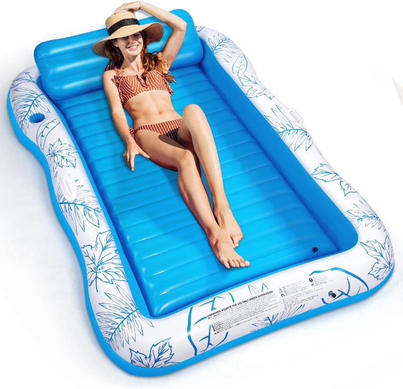 Photo 1 of Inflatable Adult Pool Lounger Float - BAIAI Large Beach Sun Tanning Floaty Raft Sunbathing Water Lounge Floaties Tub with Drink Holder - Blow Up River & Lake Suntan Floating Swimming Mattress Mat(L)