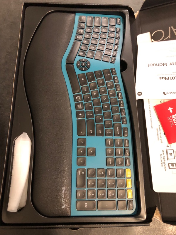 Photo 1 of ProtoArc Backlit Bluetooth Ergonomic Keyboard, EK01 Plus Full Size Wireless Split Keyboard with Dual Bluetooth and USB, Cushioned Wrist Rest, Rechargeable, Compatible with Windows/Mac/Android, Blue