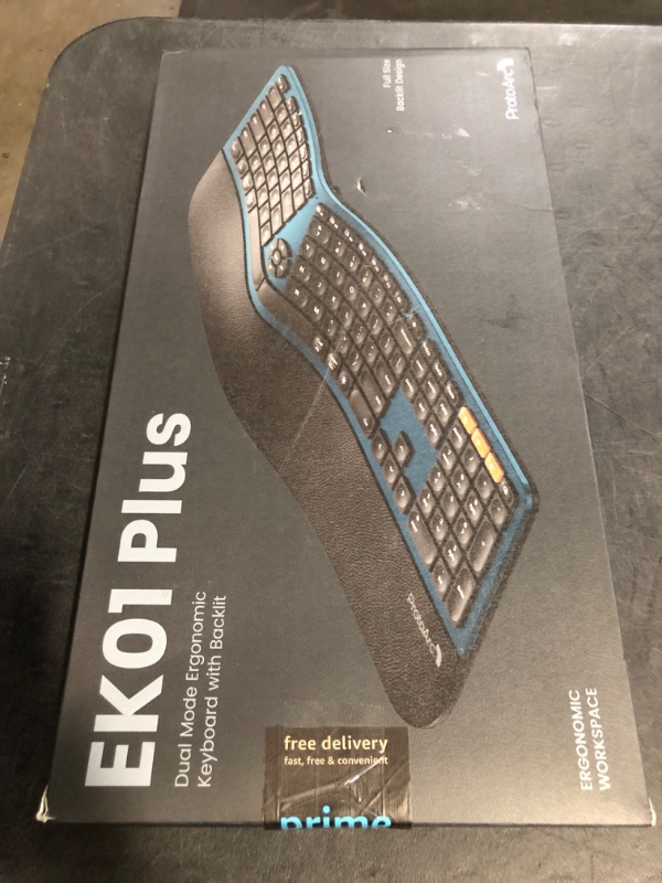 Photo 1 of ProtoArc Backlit Bluetooth Ergonomic Keyboard, EK01 Plus Full Size Wireless Split Keyboard with Dual Bluetooth and USB, Cushioned Wrist Rest, Rechargeable, Compatible with Windows/Mac/Android, Blue
