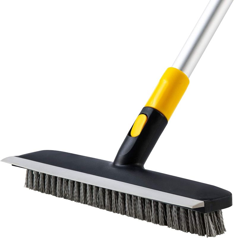Photo 1 of Yocada Floor Scrub Brush Telescopic Handle 2 in 1 Scrape Brush Stiff Bristle Shower Scrubber for Cleaning Patio Bathroom Garage Kitchen Wall Deck Tub Tile 55.9 inch Tall