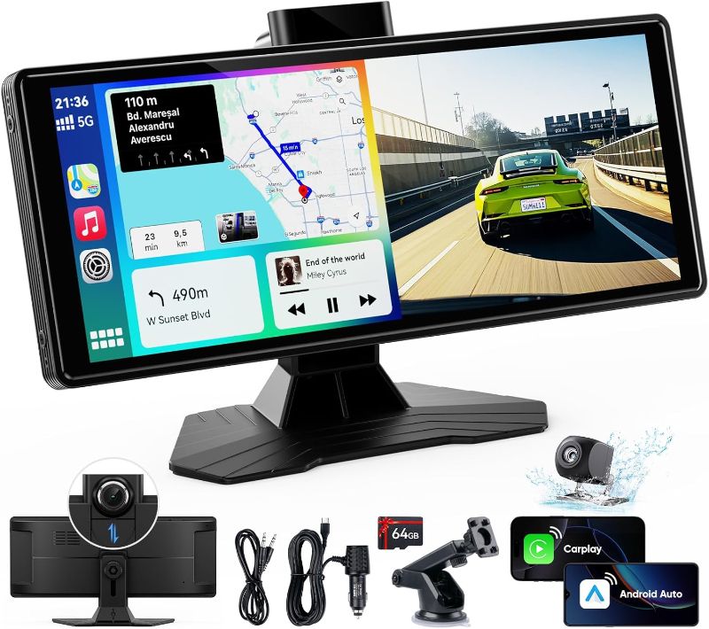 Photo 1 of Portable Wireless Carplay Screen for Car: 10.26" HD Car Tablet Compatible with Apple Carplay Android Auto Stereo Touchscreen with 4K Dash Cam/Backup Camera/GPS Navigation/Mirror Link