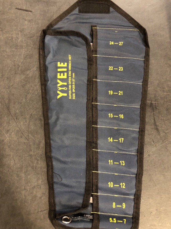 Photo 1 of 9Pc. Super-Thin Open End Wrench Set, Metric 5.5, 7, 8, 9, 10, 11, 12, 13, 14, 15, 16, 17, 19, 21, 22, 23, 24, 27 mm, CR-V Steel, Ultra-Slim Flat Wrench Set with Roll-up Pouch