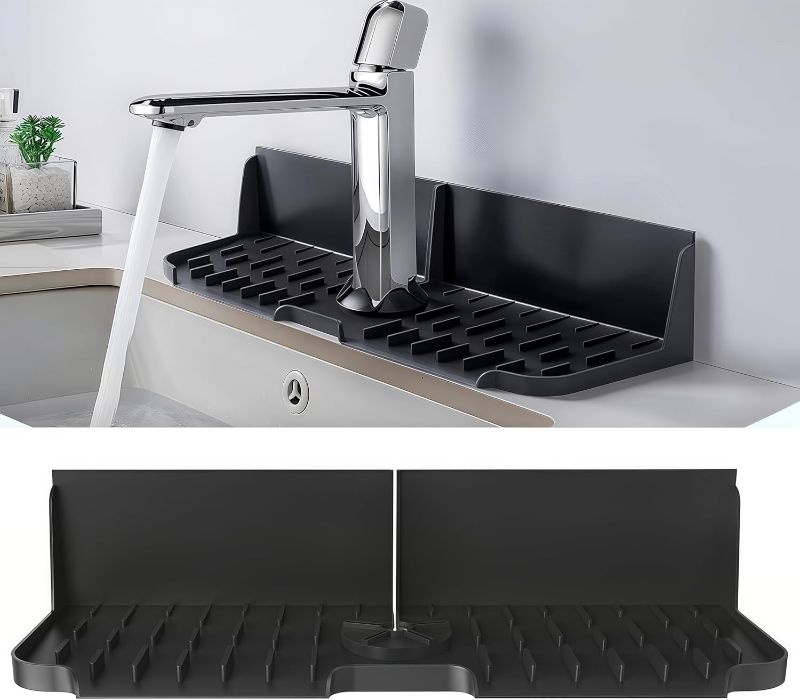 Photo 1 of Silicone Kitchen Sink auto Drain Organizer, Kitchen countertop and Sink Splash Guard.Kitchen Sponge Rack and organizing Shelf?Suitable for Cleaning Tools, dispensers, Bottles, Cups (Black)