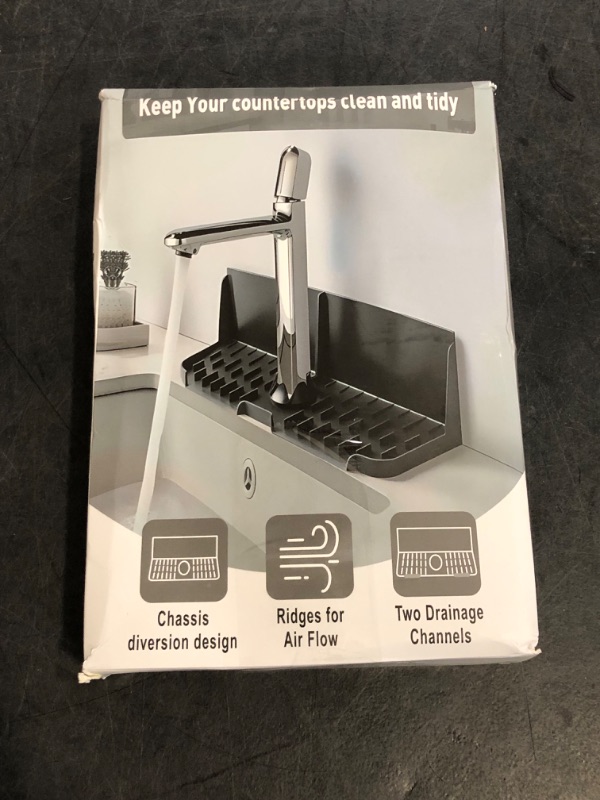Photo 1 of Silicone Kitchen Sink auto Drain Organizer, Kitchen countertop and Sink Splash Guard.Kitchen Sponge Rack and organizing Shelf?Suitable for Cleaning Tools, dispensers, Bottles, Cups (Black)