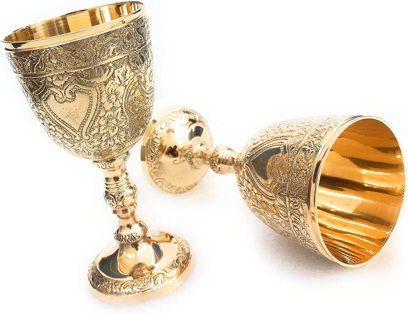 Photo 1 of ALADEAN Vintage Chalice Medieval Goblet | 1x Solid Brass 6" Royal Wine Glass Cups 7oz - Renaissance Gifts Wedding Anniversary Novelty Ceremonial Drinkware Pack of 1pc (Roman Chalice)