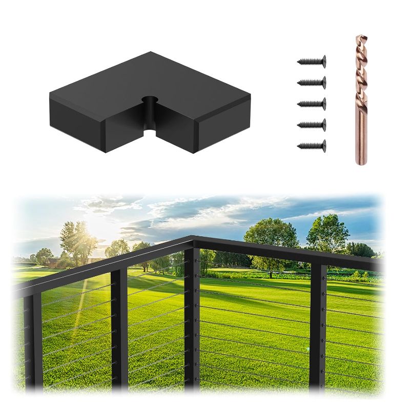 Photo 1 of Flat Handrail Corner Connectors, 90 Drgree Black Handrail Accessories with Screws, High Strength POM Deck Stair Cable Railing Handrail Connector, MY02-C