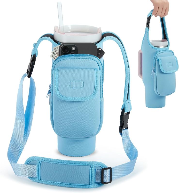 Photo 1 of Carrier Bag with Phone & Flap Pockets Accessories for Stanley 40/30oz Tumbler with Handle, Insulated Neoprene Cup Holder Carrier Bag w/Shoulder & Handheld Strap Fits Stanley Cup Accessories