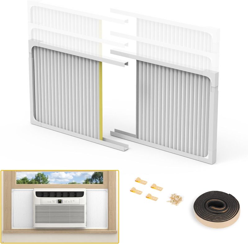 Photo 1 of Window Air Conditioner Side Panels with Frame,Adjustable Extra Wide Air Conditioner Side Panels Fits Most 5,000-14,000 BTU Window AC Units,Window AC Side Panel Curtain Kit,2 Pack
