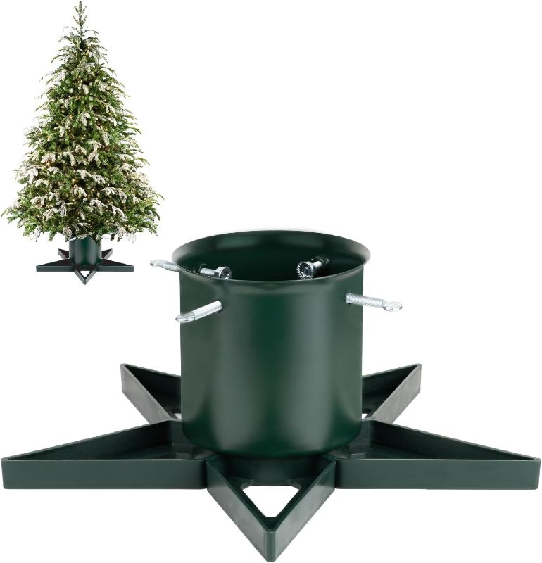 Photo 1 of Christmas Tree Stand for 6ft Real Tree Green Christmas Tree Holder for Holiday Home Party Christmas Tree Decorations Fits Up to 4.7" Live Xmas Tree Trunks