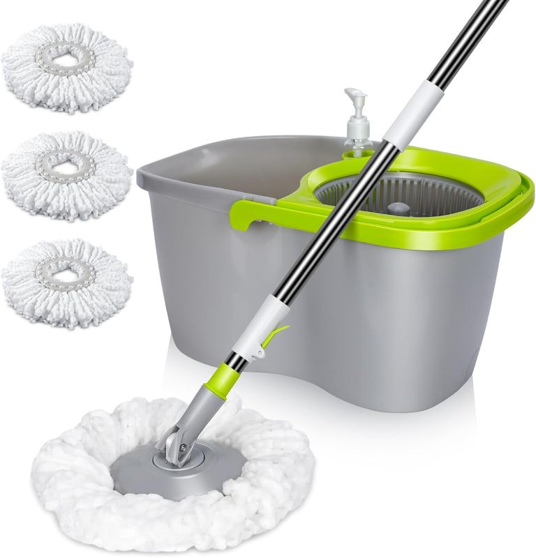 Photo 1 of MASTERTOP Mop and Bucket with Wringer Set, Spin Mop Cleaning System with 3 Mop Pads,Spinning Mop Bucket for Floor Cleaning, 50.4" Extended Handle