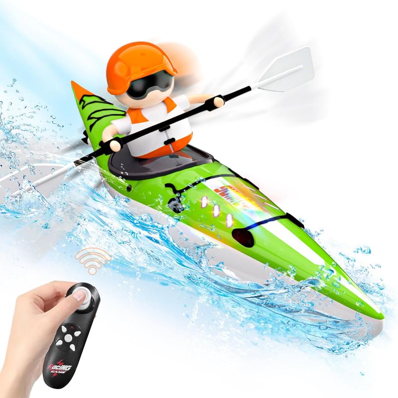 Photo 1 of Kids RC Kayak Boat Toy,2.4 Ghz Remote Control Paddle Boat Toys,Toddler Water Racing Boat W/Light for Pools,Lake,Bathtub Summer Outdoor Water Toys Gift for Ages 6-12 Boys Girls