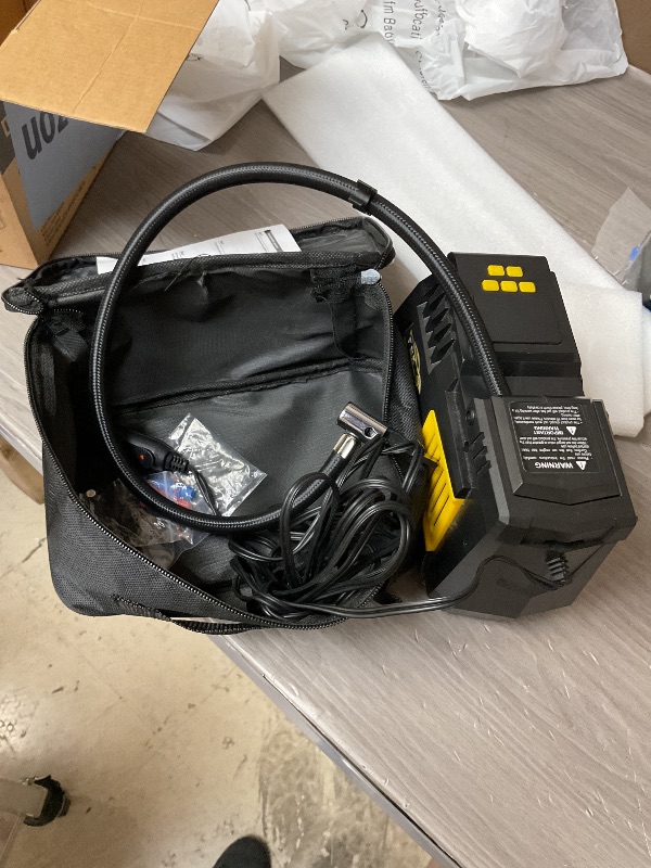 Photo 1 of Portable Tire Inflator Digital Air Compressor 12V DC Tire Air Pump Car Accessories with Auto Shut-Off Function, Emergency LED Light, Carrying Case, Set of Nozzle Adaptors for Car, Motorcycle, Bicycle