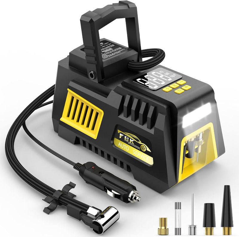 Photo 1 of Portable Tire Inflator Digital Air Compressor 12V DC Tire Air Pump Car Accessories with Auto Shut-Off Function, Emergency LED Light, Carrying Case, Set of Nozzle Adaptors for Car, Motorcycle, Bicycle