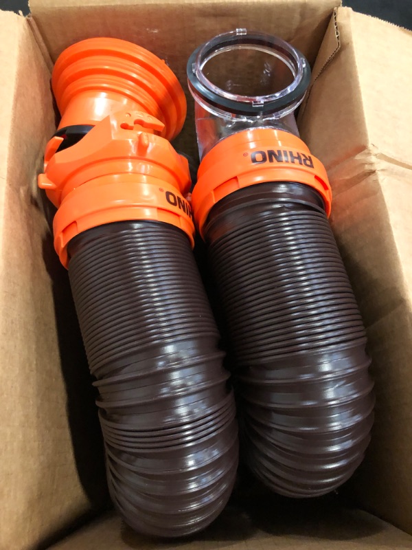 Photo 1 of Camco RhinoFLEX 15-Ft RV Sewer Hose Kit - Features Clear Elbow Fitting w/Removable 4-in-1 Adapter - Connects to 3” Slip or 3”/3.5”/4” NPT Threaded Sewer Connection (39770)