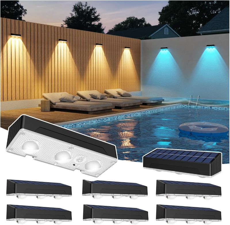 Photo 1 of Outdoor Wall Lights,Solar Lights Outdoor Waterproof IP65 Warm/Cool White + RGB Color Changing Solar Wall Lights for Wall,Patio,Backyard,Railing Deck,Porchaily&Holiday Decorations (8)