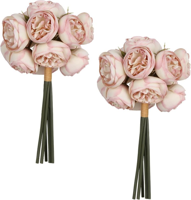 Photo 1 of 2 Bouquets Pink Peonies Artificial Flowers Silk Peonies with Stems Real Look Faux Ranunculus Flowers for Wedding Party Home Garden Decoration(Pink)