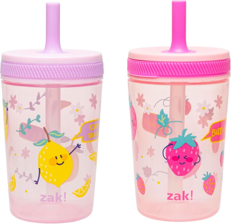 Photo 1 of Zak Designs Kelso Toddler Cups For Travel or At Home, 15oz 2-Pack Durable Plastic Sippy Cups With Leak-Proof Design is Perfect For Kids (Sweet Berry, Lemon Zest)