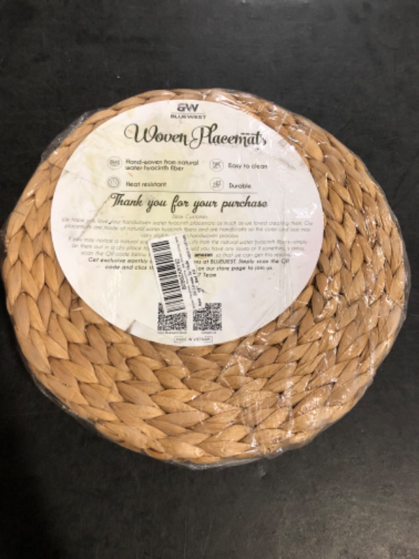 Photo 1 of BLUEWEST Woven Placemats (Set of 10) Round Rattan Wicker Water Hyacinth Braided Placemats, Heat Resistant/Anti-Slip (12'', Set 10)