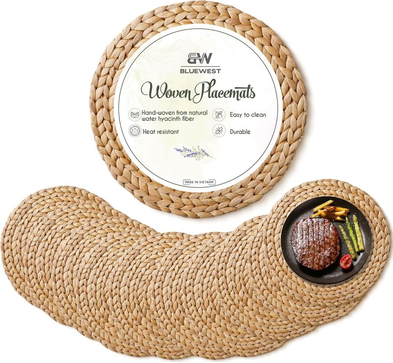 Photo 1 of BLUEWEST Woven Placemats (Set of 10) Round Rattan Wicker Water Hyacinth Braided Placemats, Heat Resistant/Anti-Slip (12'', Set 10)