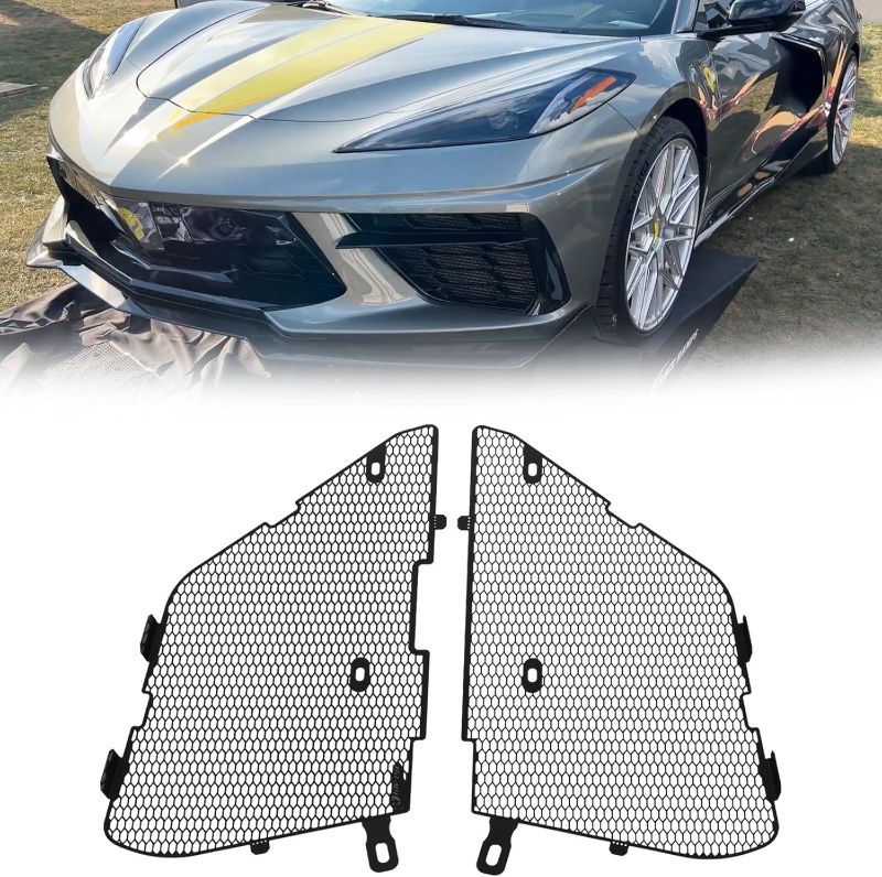 Photo 1 of Front Radiator Guards Grille Fit for Corvette C8 Stingray Z51 2020-2025 OEM Style Aluminum Front Outer Grill Guard 2 PCS Grille Vents Insert Mesh Set